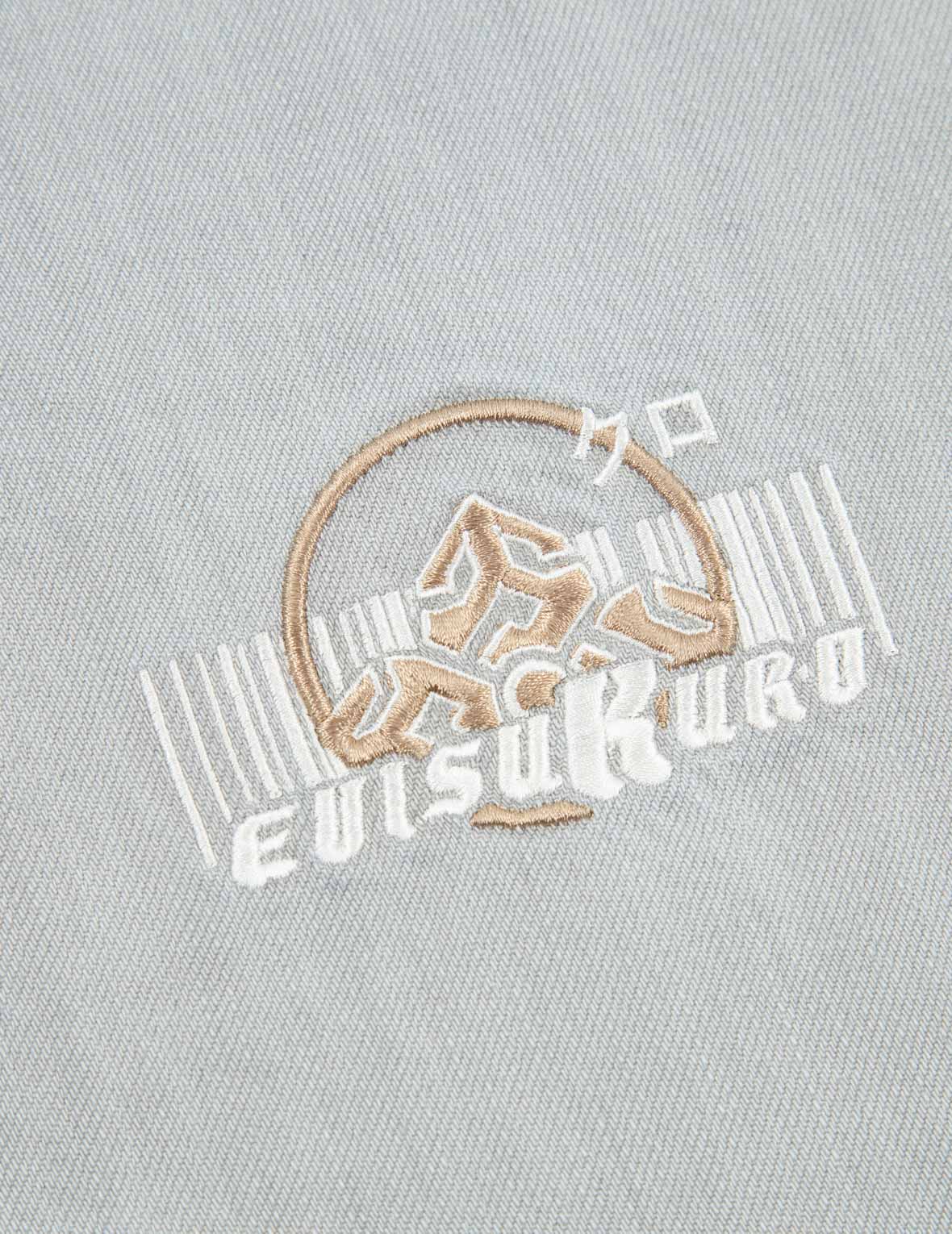 商標刺繡七分牛仔垮褲 #2027