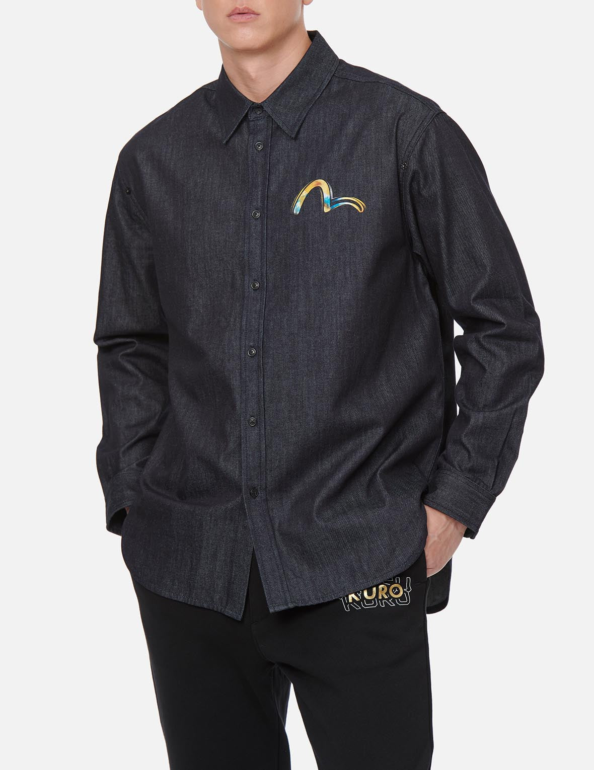 Smoky Hannya Skull Print Denim Shirt
