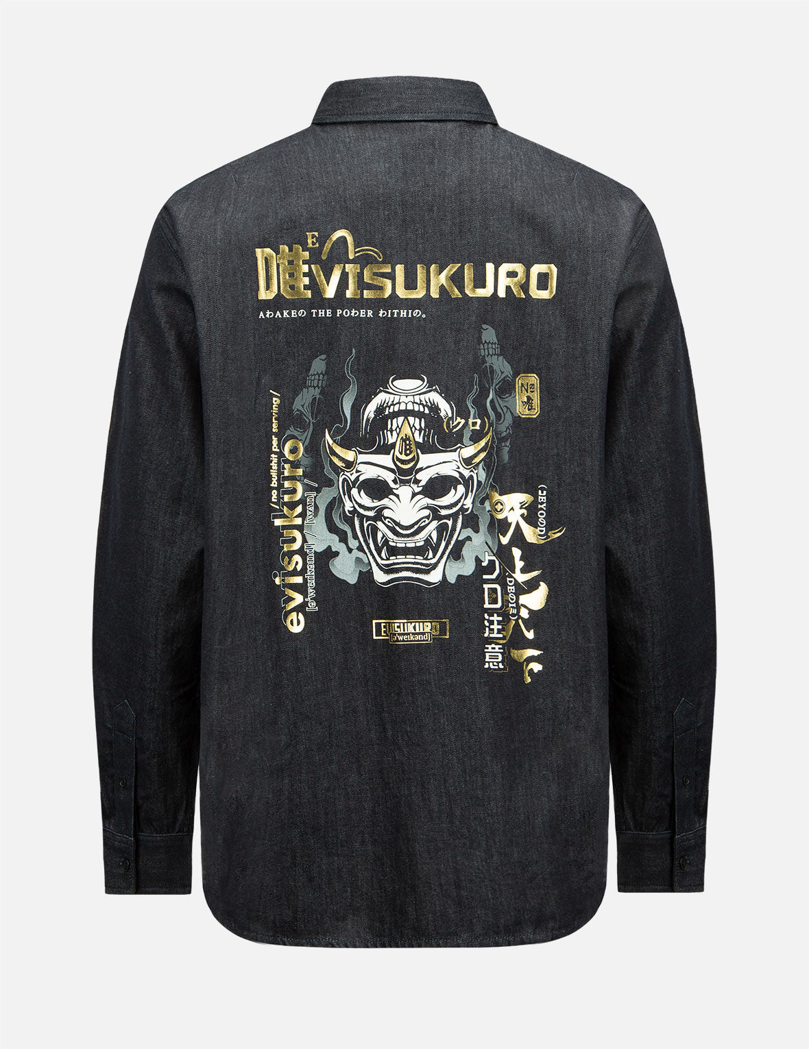 Smoky Hannya Skull Print Denim Shirt