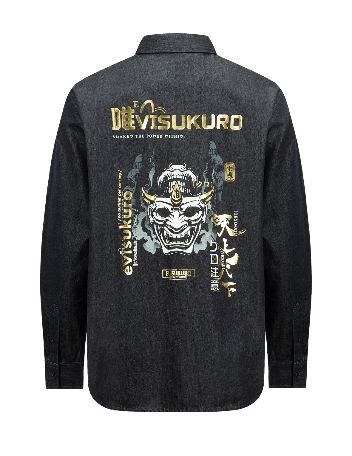 Smoky Hannya Skull Print Denim Shirt