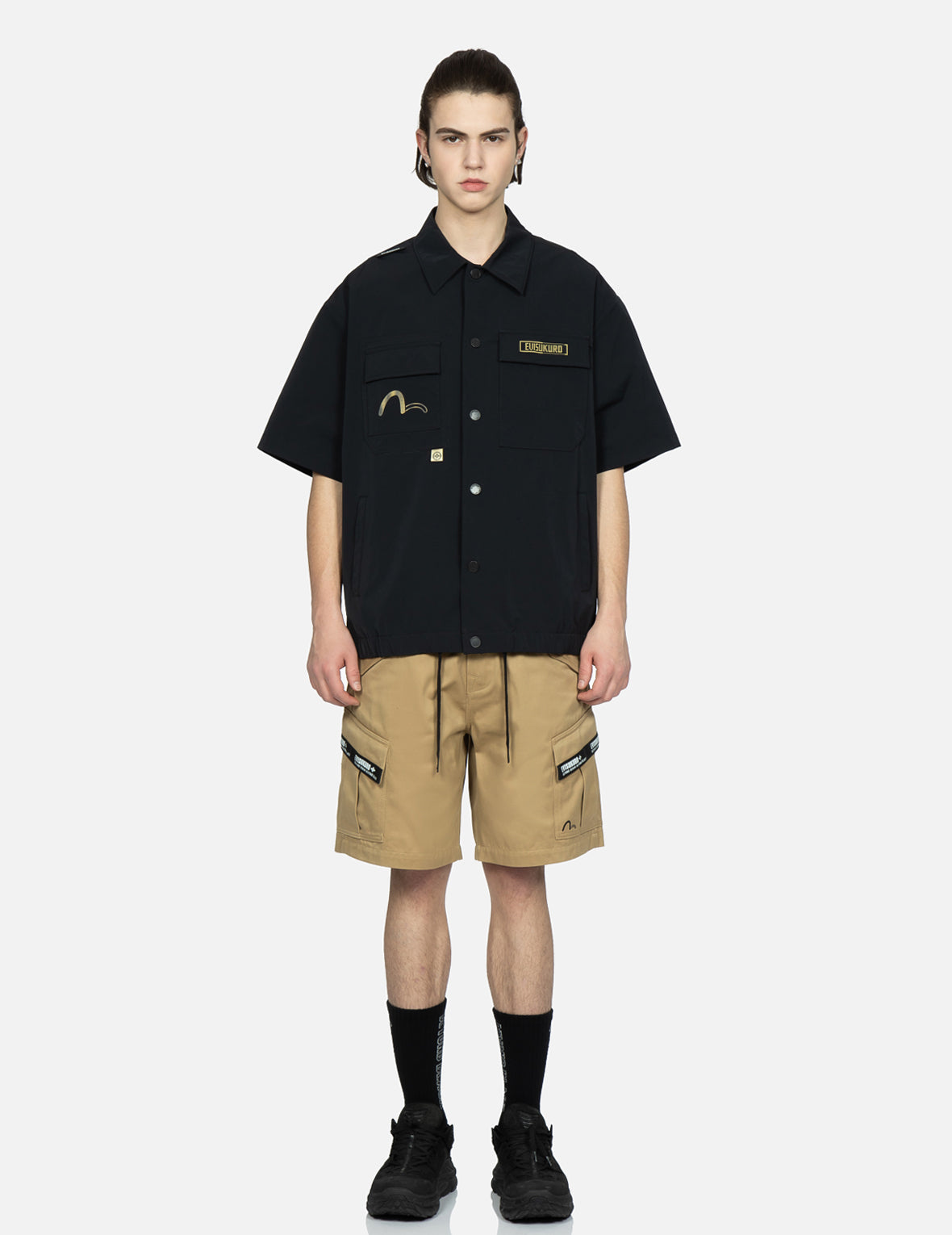 商標標籤貼佈工裝短褲