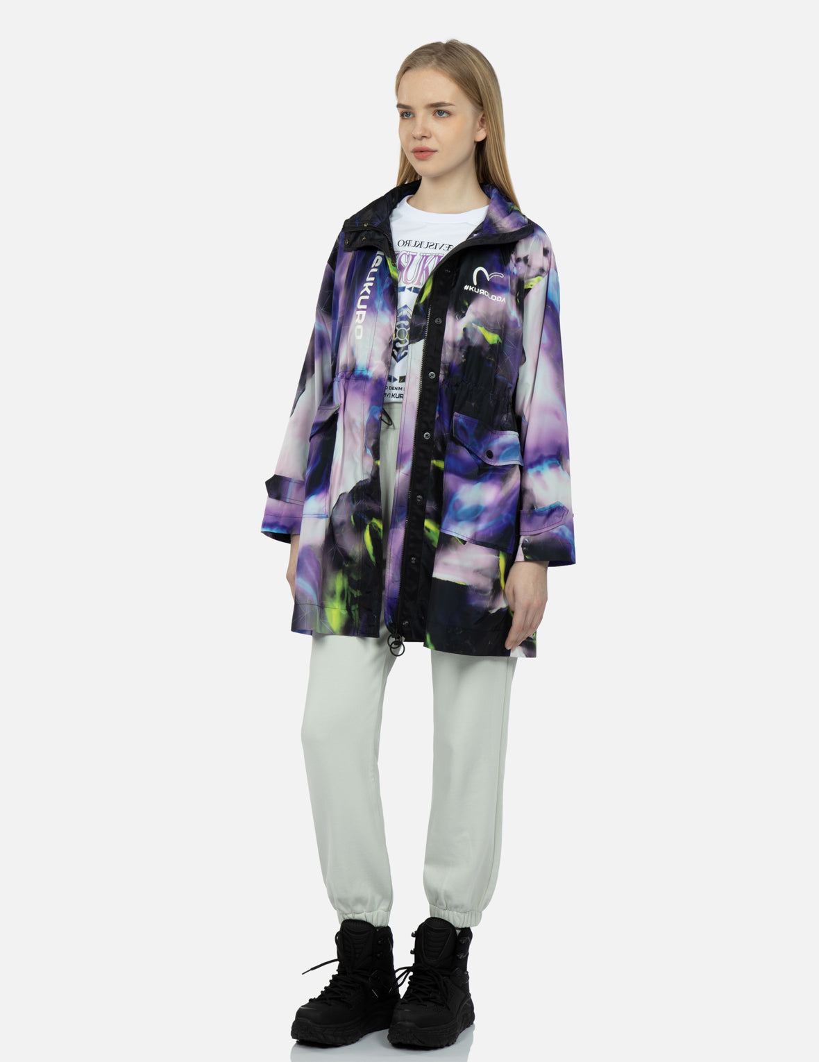 Abstract Print Hooded Wind Coat