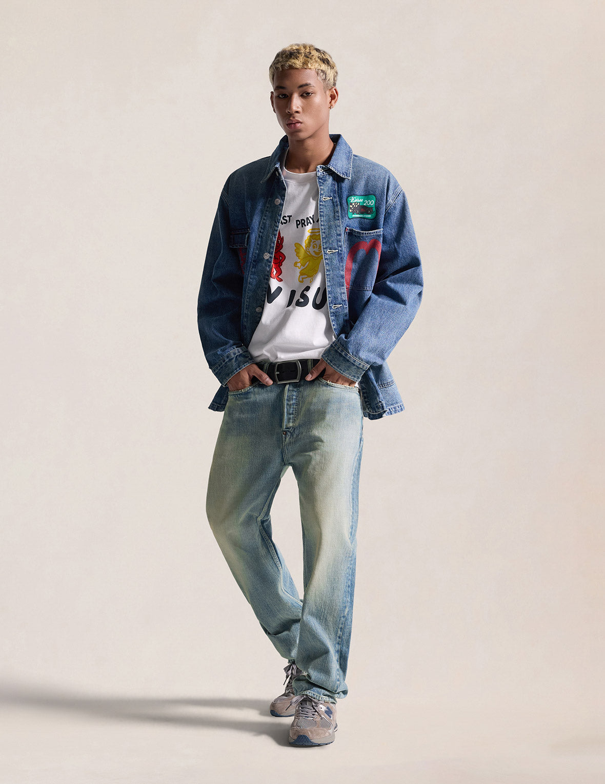Light-washed Seagull Print Regular Fit Jeans #2020