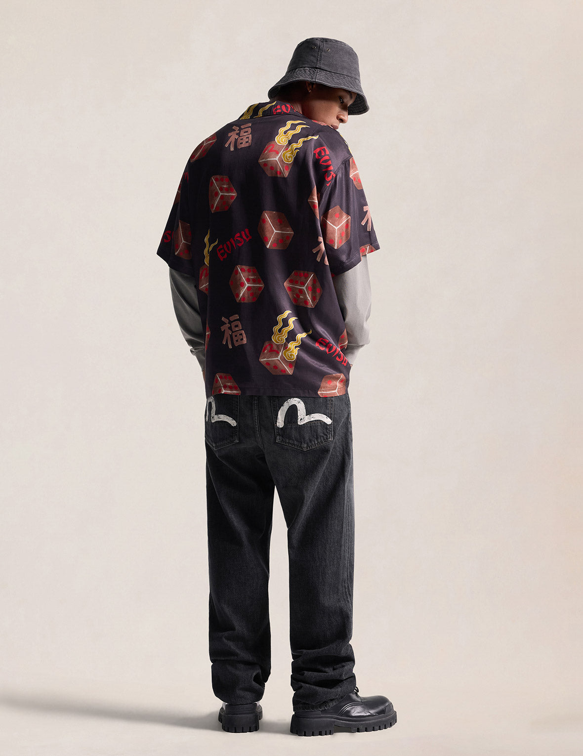 Black Washed Seagull Print Regular Fit Jeans #2020