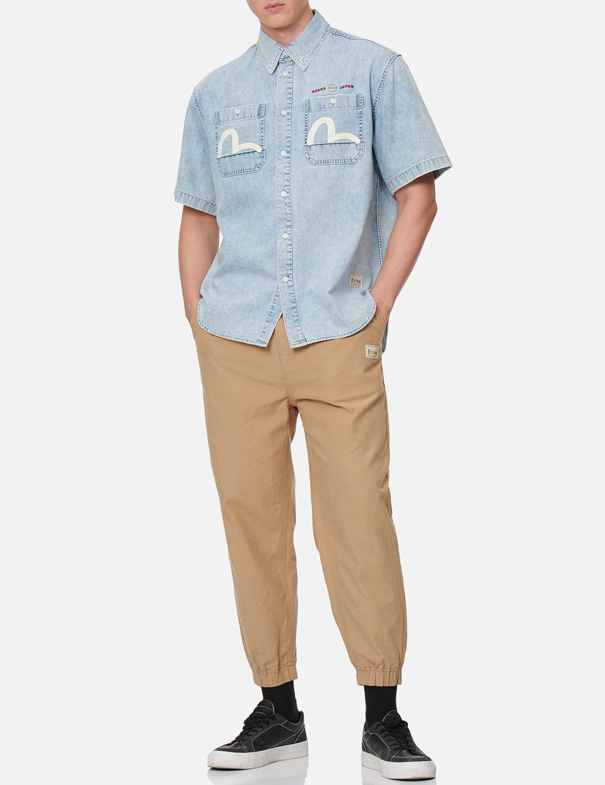 小海鷗與商標刺繡梭織束口長褲