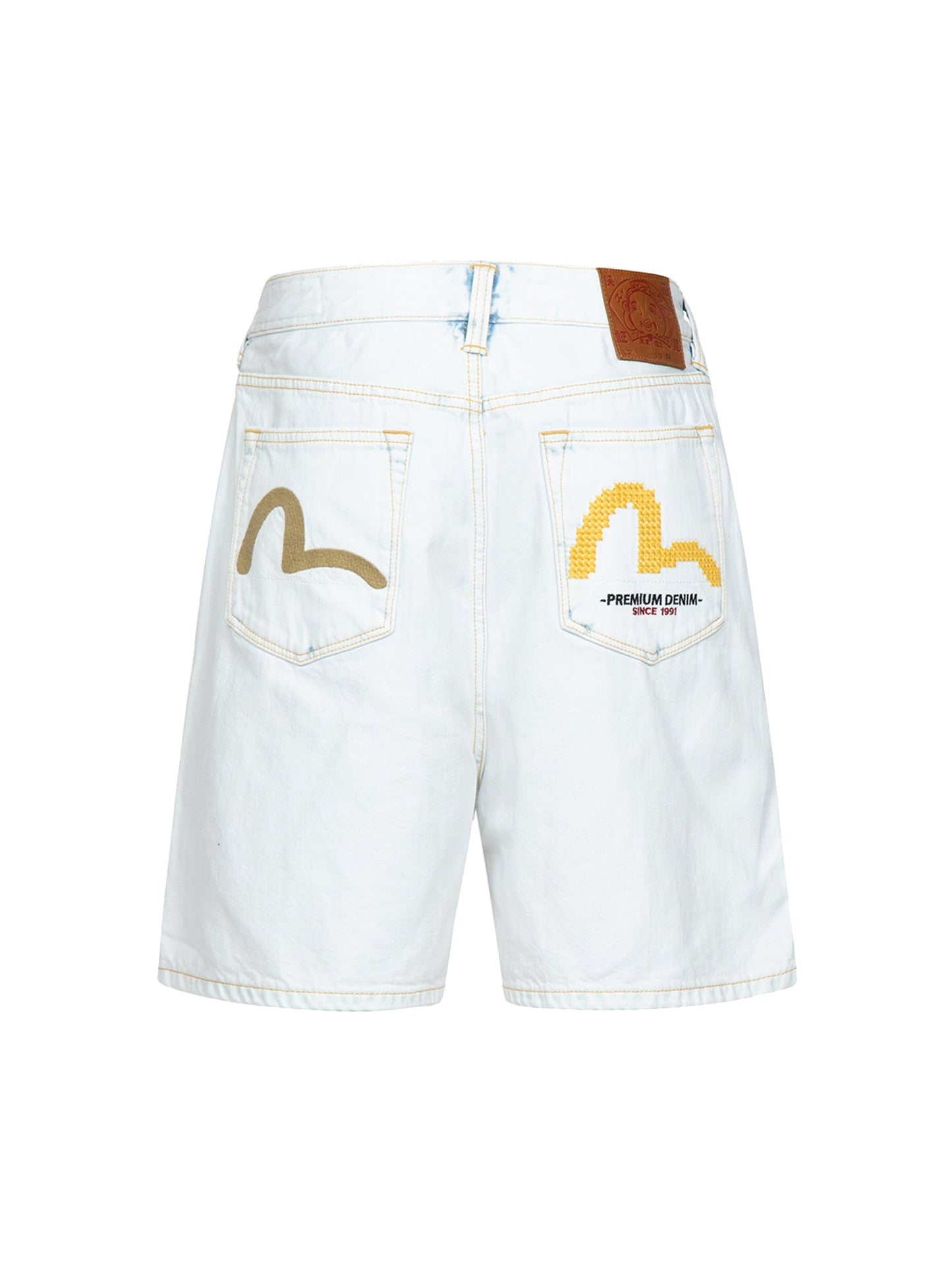 小海鷗刺繡漂洗牛仔短褲