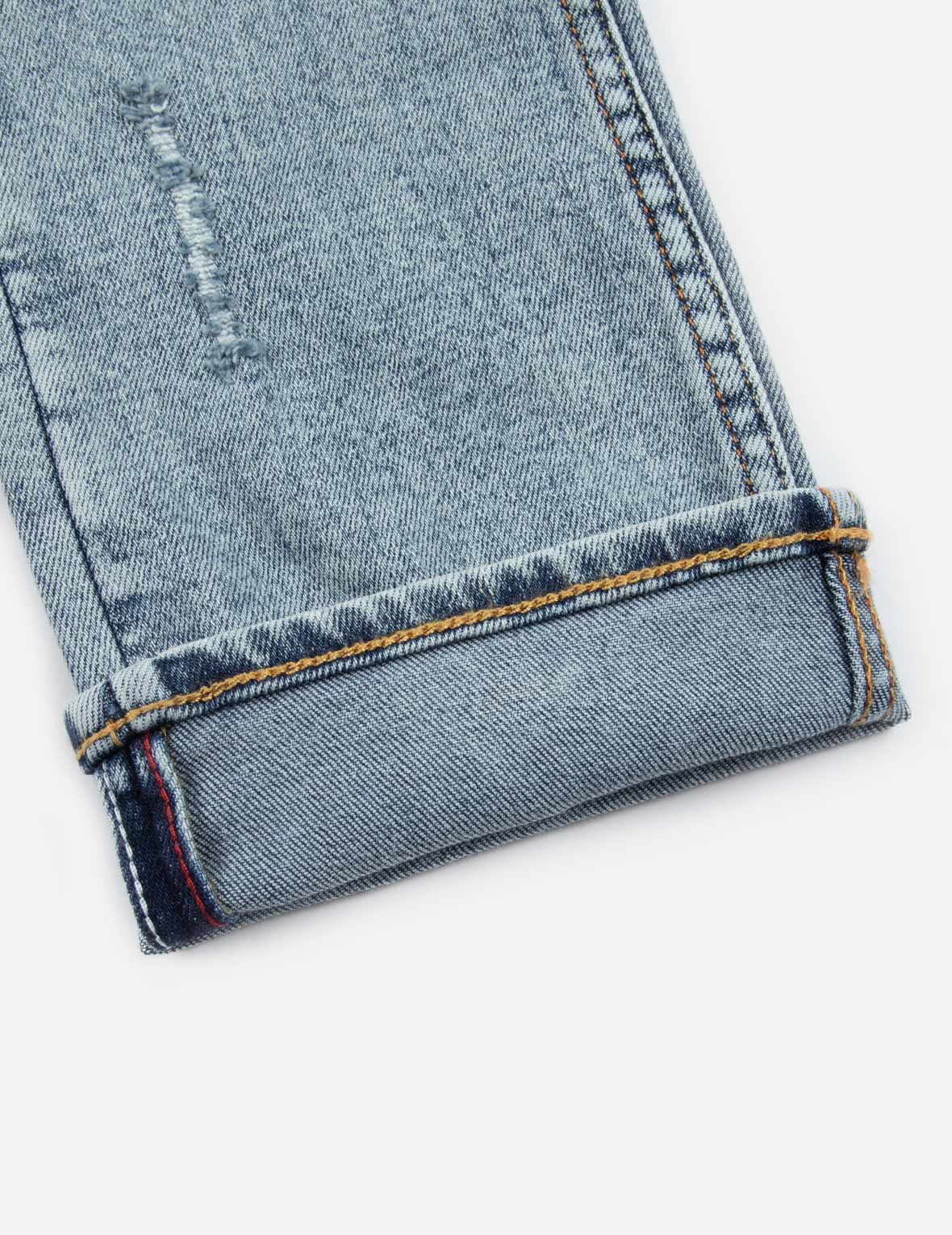 海鷗刺繡破洞彈性緊身牛仔褲 #2028