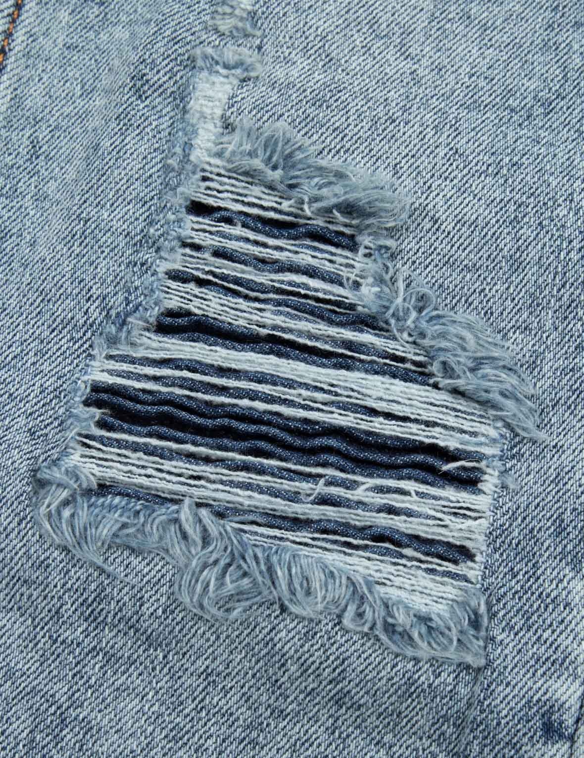 海鷗刺繡破洞彈性緊身牛仔褲 #2028