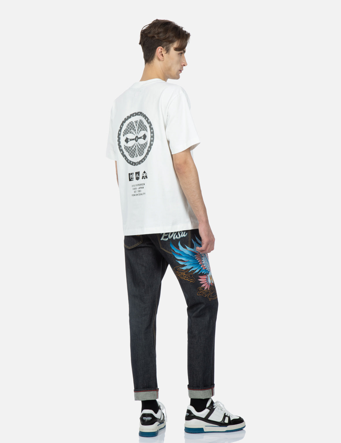 海鷗及雄鷹刺繡窄腳露踝牛仔褲 #2017