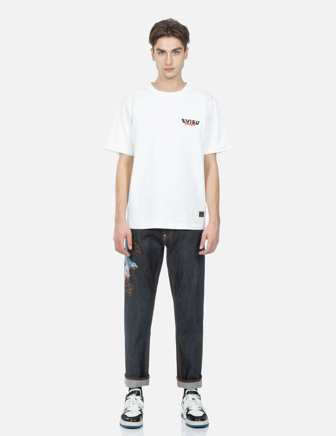 海鷗及雄鷹刺繡窄腳露踝牛仔褲 #2017