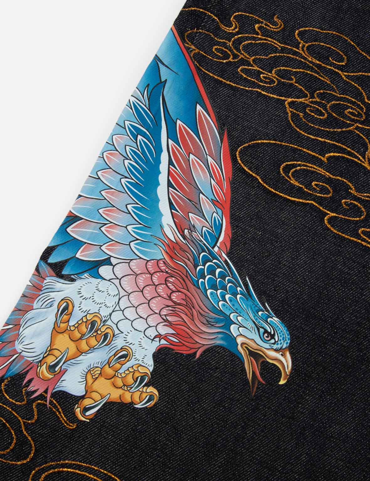 海鷗及雄鷹刺繡窄腳露踝牛仔褲 #2017