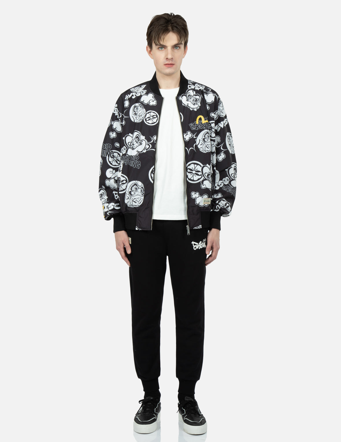 Graffiti Daruma Allover Print Bomber Jacket