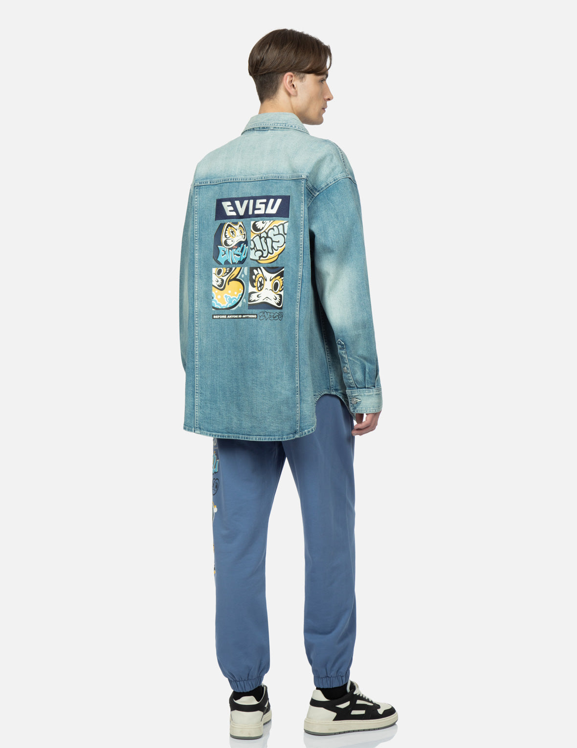 塗鴉達磨四格圖案牛仔襯衫外套