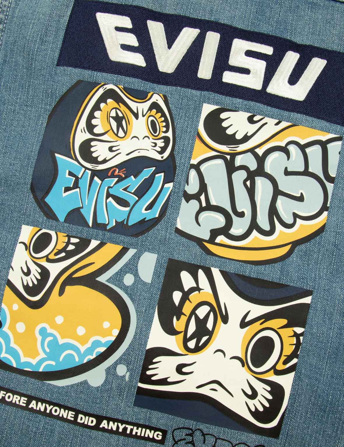 塗鴉達磨四格圖案牛仔襯衫外套