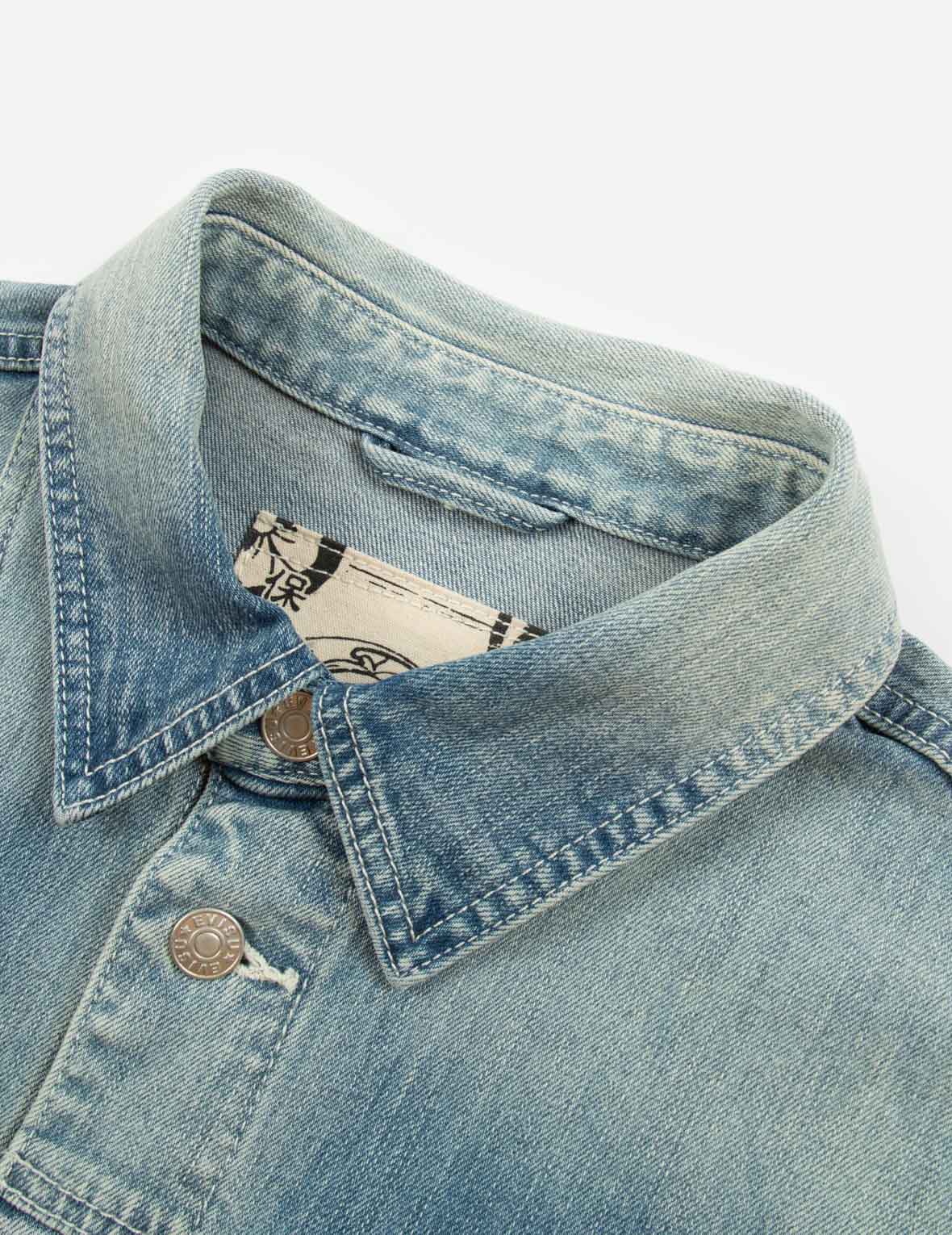 塗鴉達磨四格圖案牛仔襯衫外套