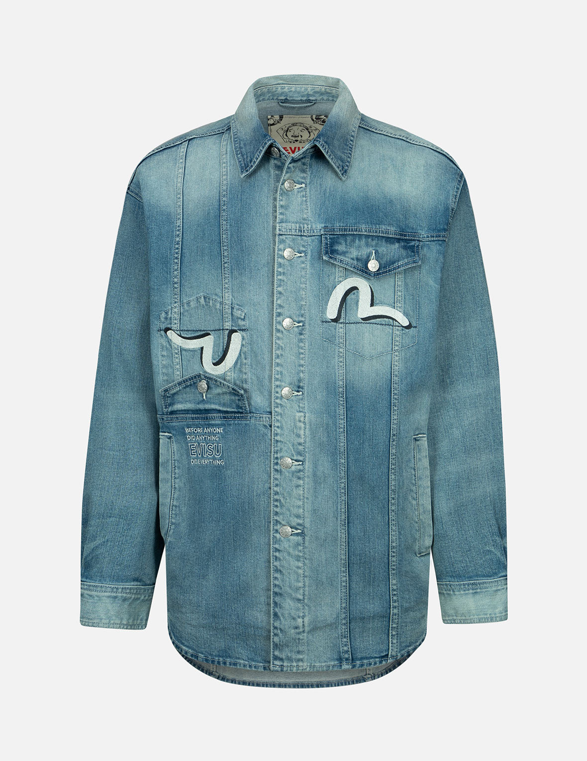 塗鴉達磨四格圖案牛仔襯衫外套