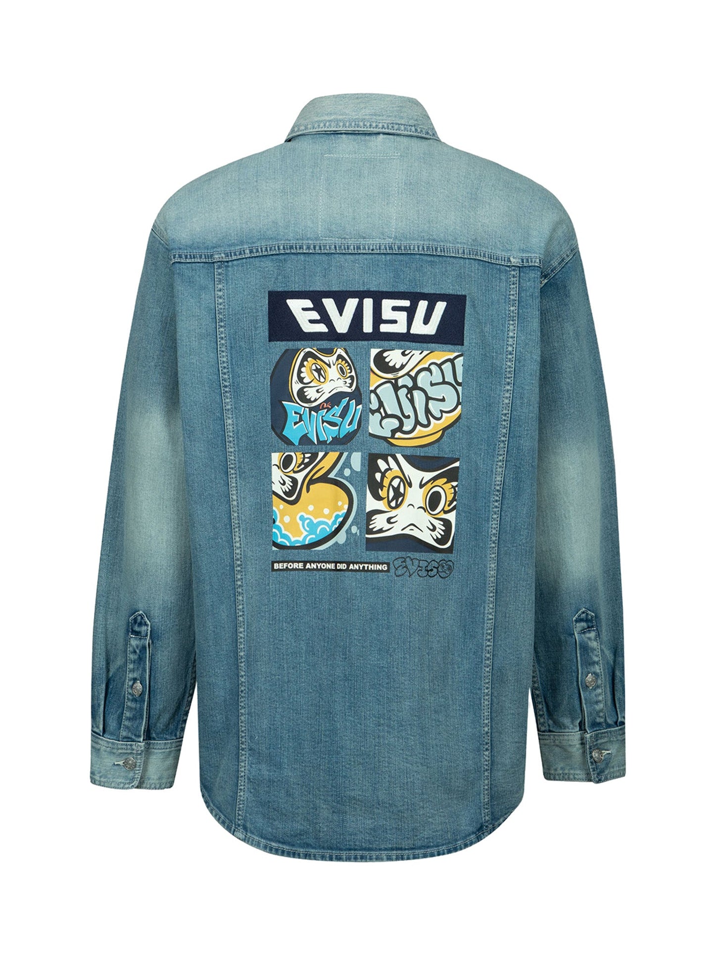 塗鴉達磨四格圖案牛仔襯衫外套