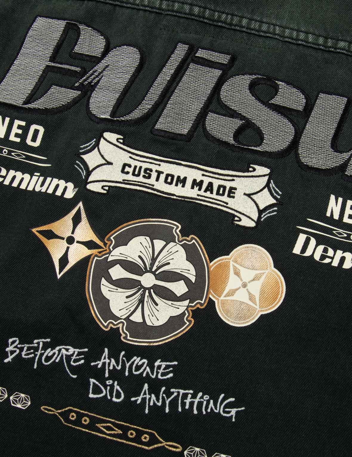綠色調水洗商標刺繡寬版牛仔外套