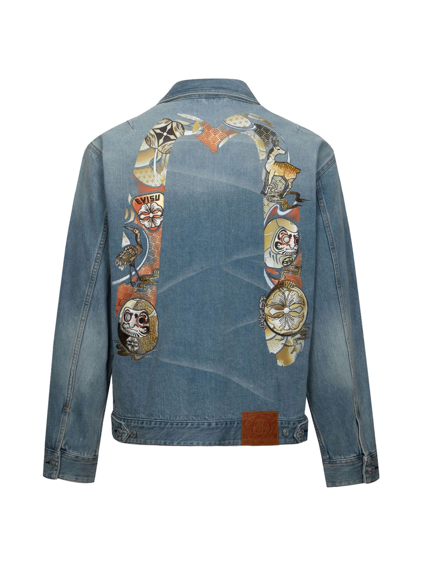 Hanafuda Daruma Daicock Embroidery Relax Fit Denim Jacket