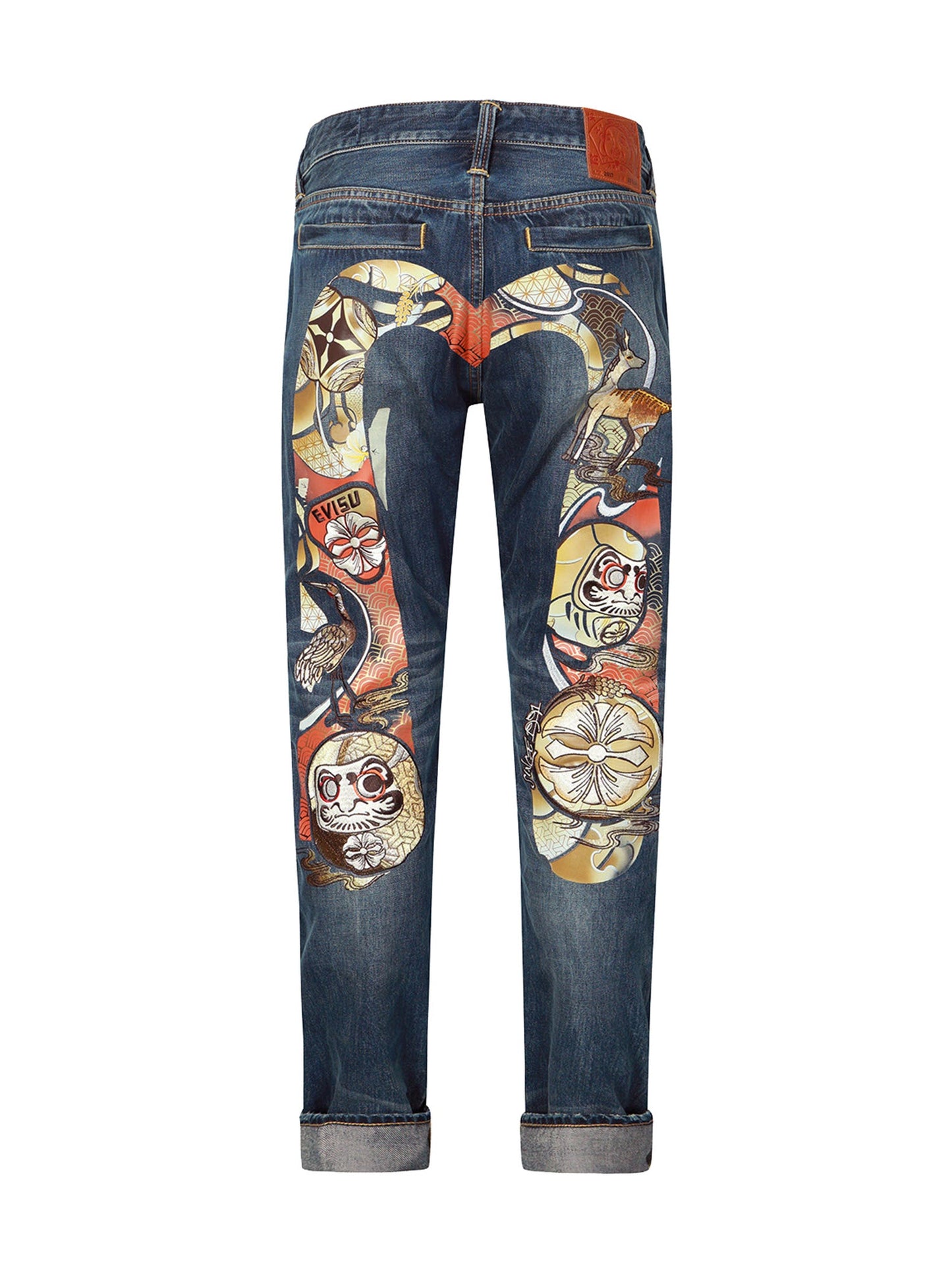 Hanafuda Daruma Daicock Embroidery Taper Fit Denim Jeans #2017