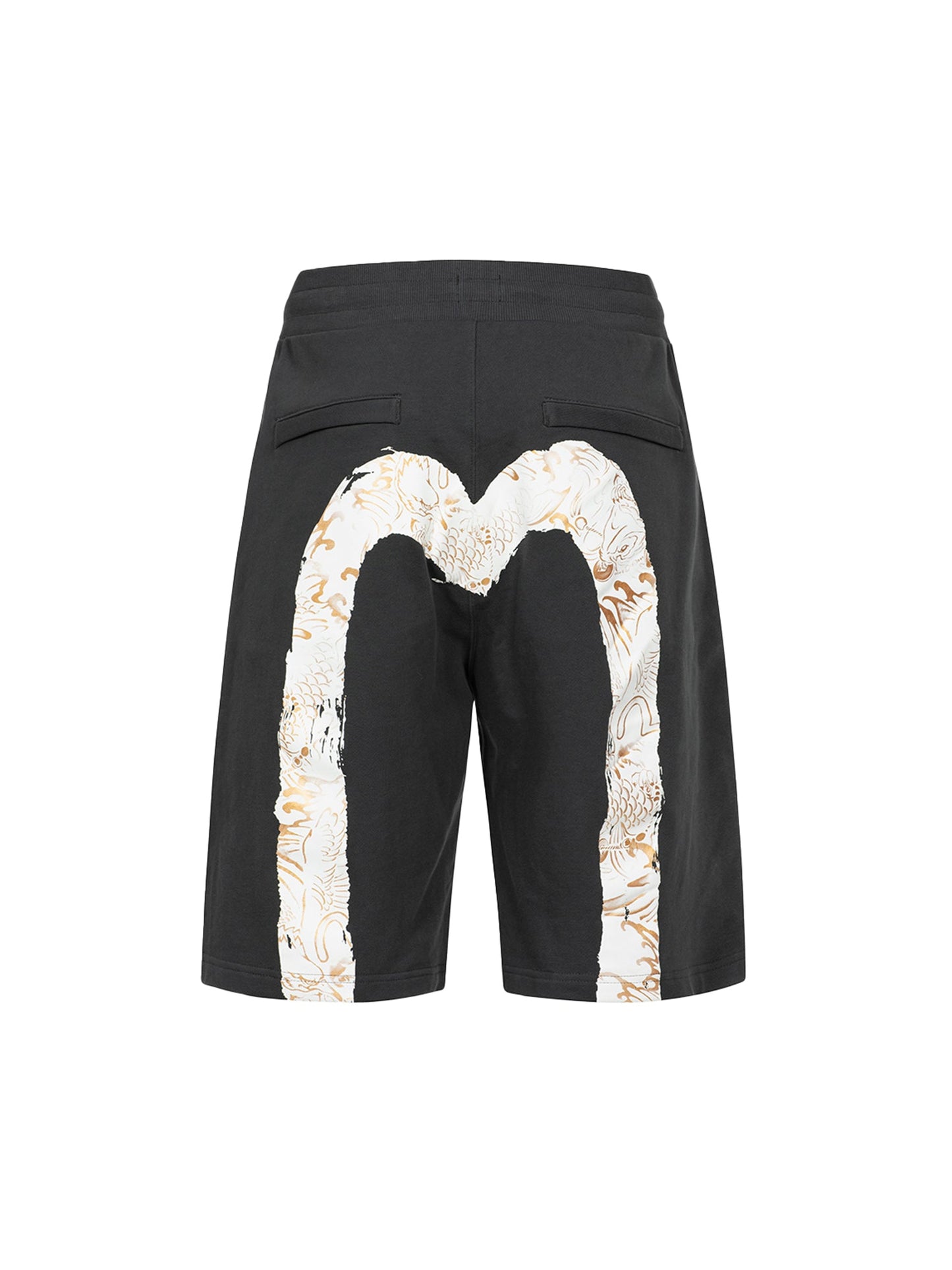 Seagull Embroidery and Brushstroke Koi Seagull Daicock Print Relax Fit Sweat Shorts