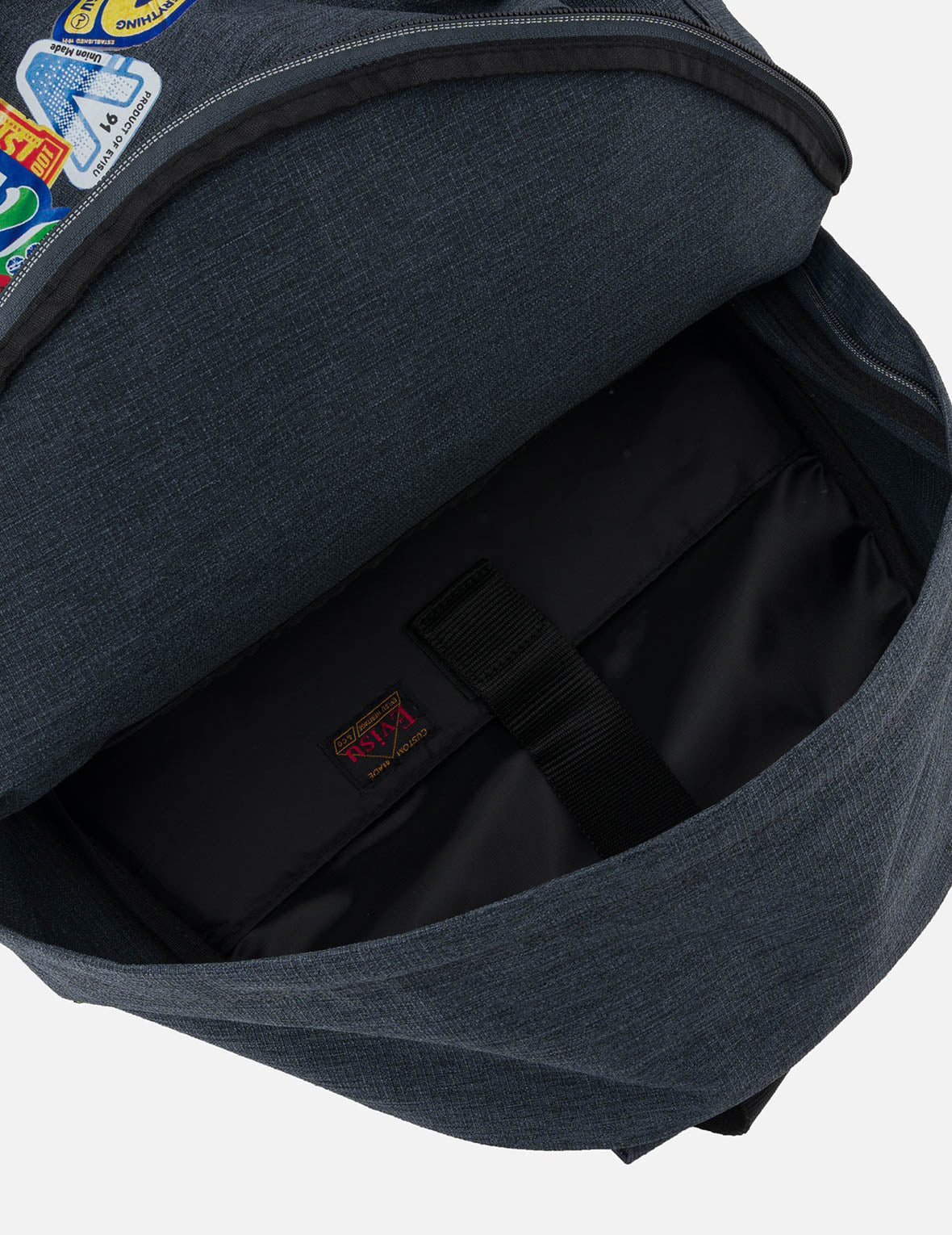 Faux Sticker Logo Print Denim Backpack