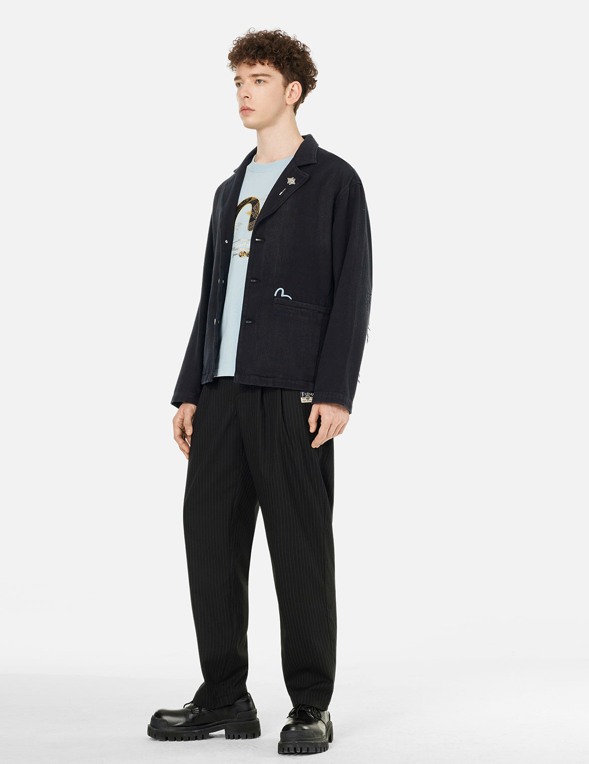 Seagull and Logo Embroidery Relax Fit Denim Blazer