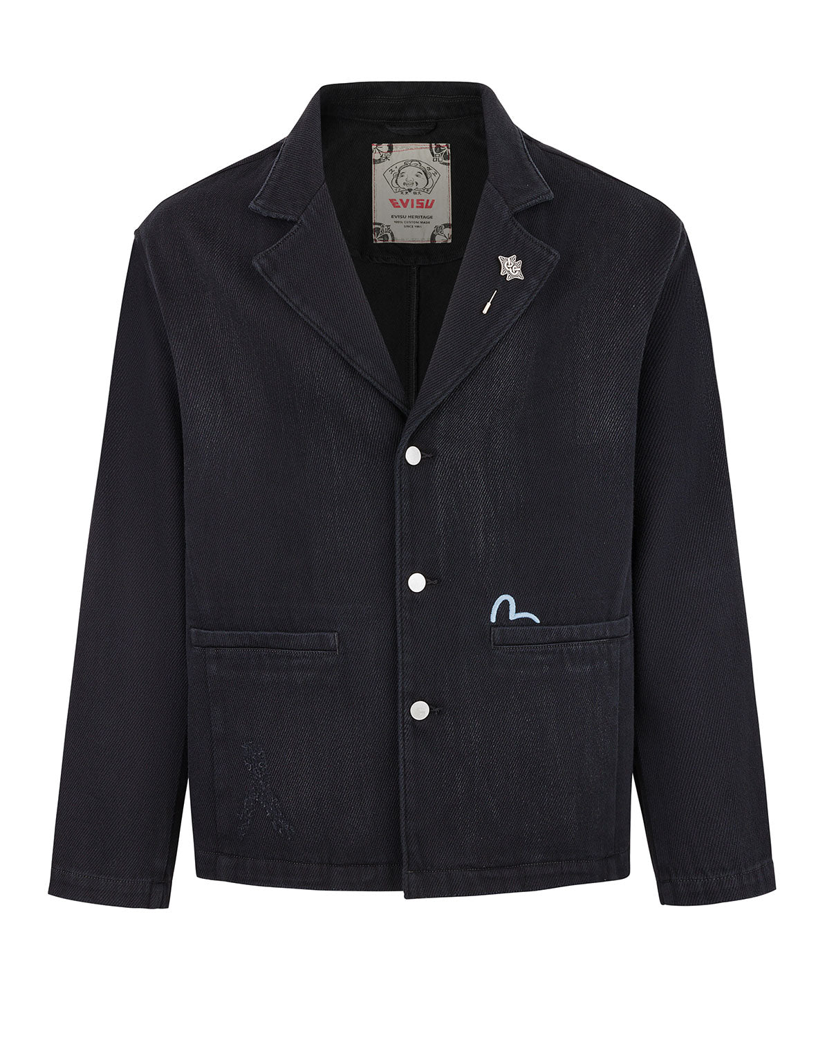 Seagull and Logo Embroidery Relax Fit Denim Blazer