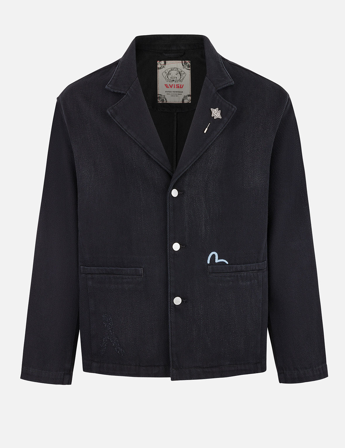 Seagull and Logo Embroidery Relax Fit Denim Blazer