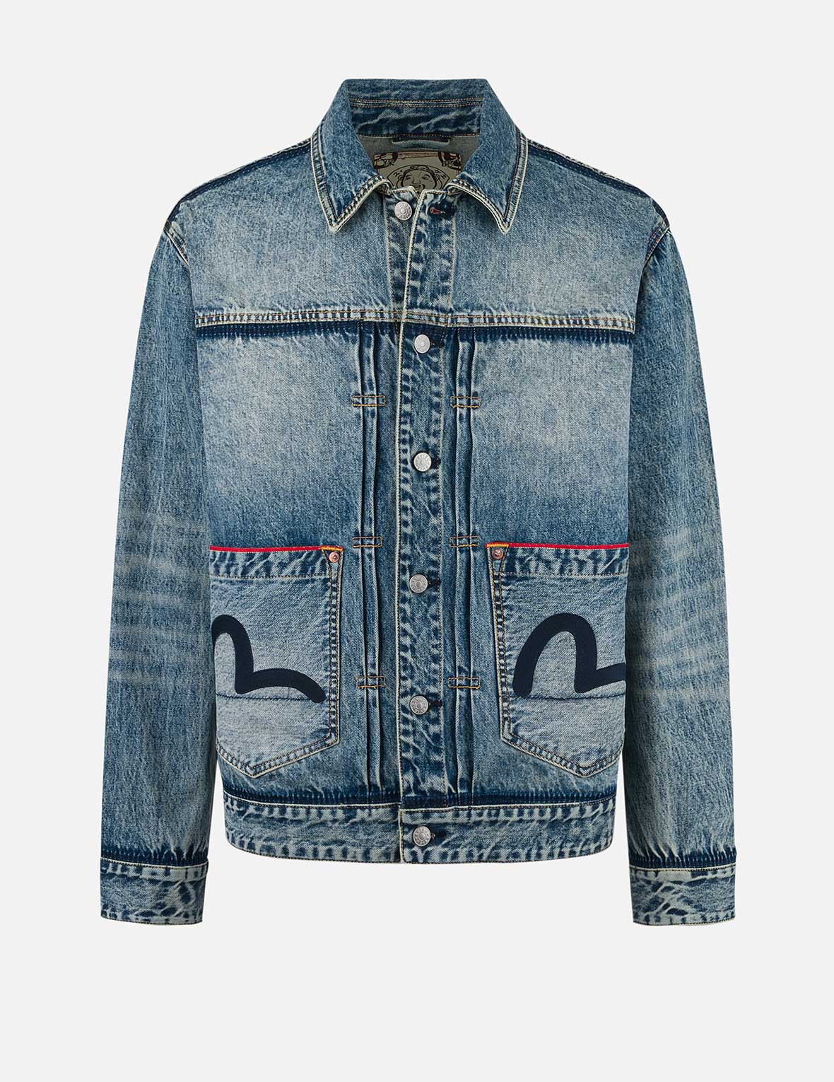 Washed Seagull Appliqué Embroidery Relax Fit Denim Jacket