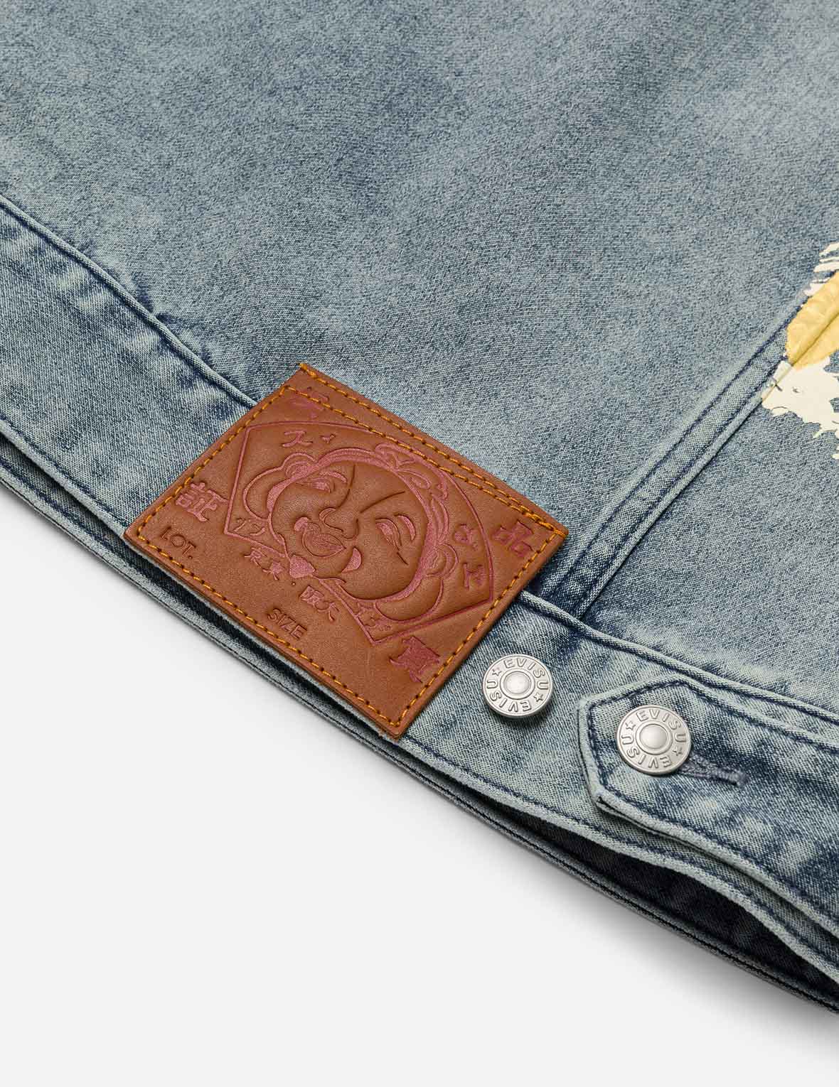 Artistic Brush Daicock Print Relax Fit Denim Jacket