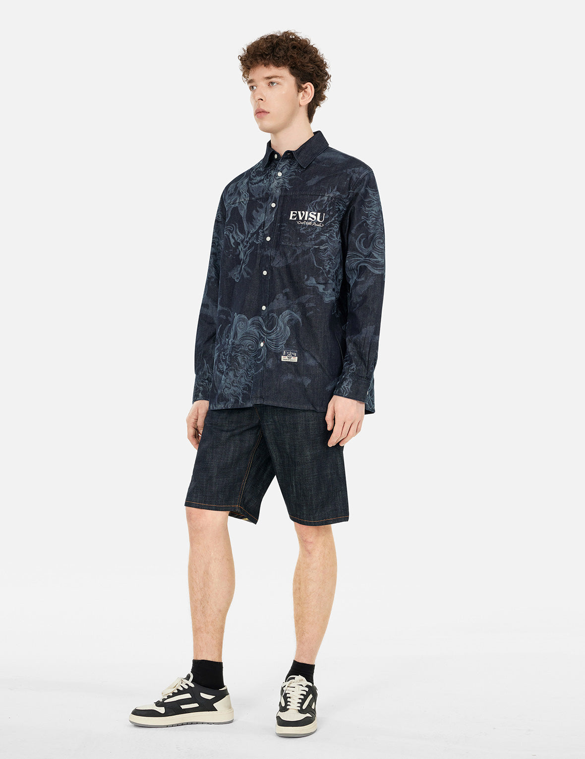 Hakutaku Laser Printed Relax Fit Denim shirt