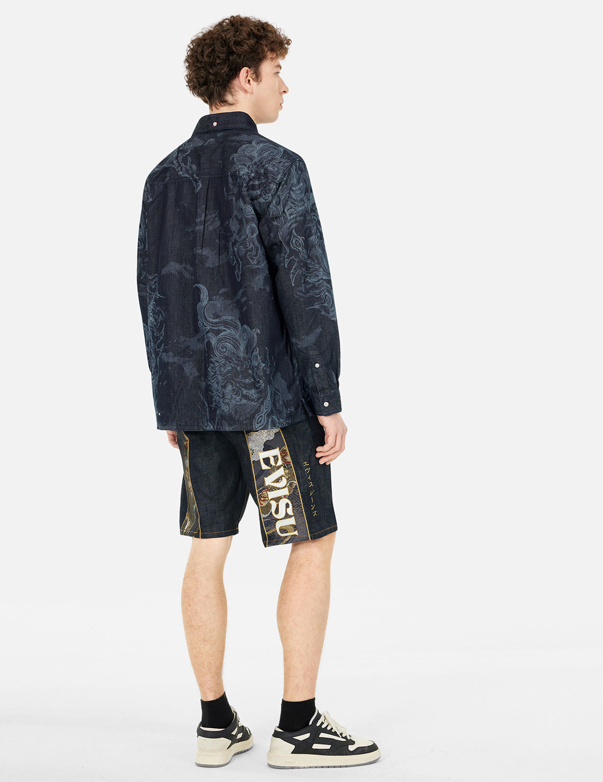Hakutaku Laser Printed Relax Fit Denim shirt