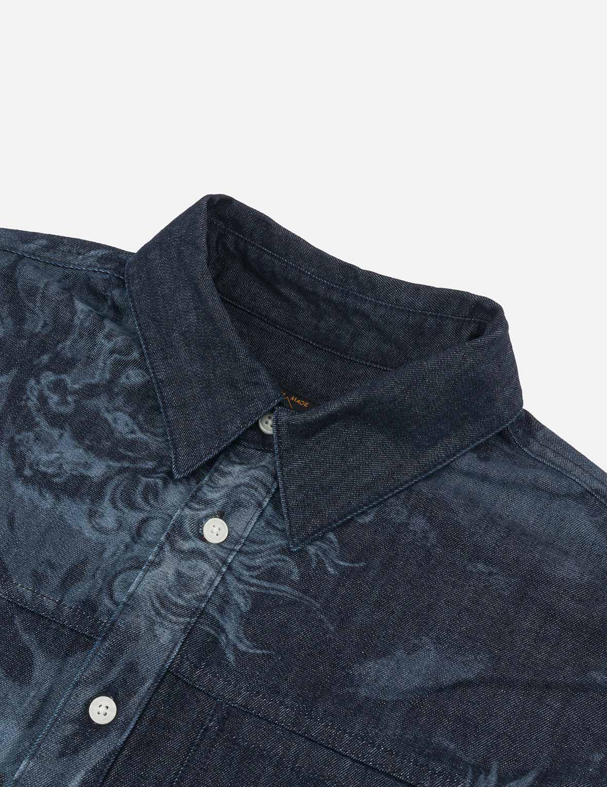 Hakutaku Laser Printed Relax Fit Denim shirt