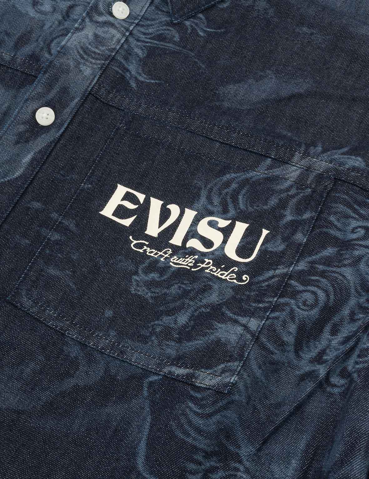 Hakutaku Laser Printed Relax Fit Denim shirt