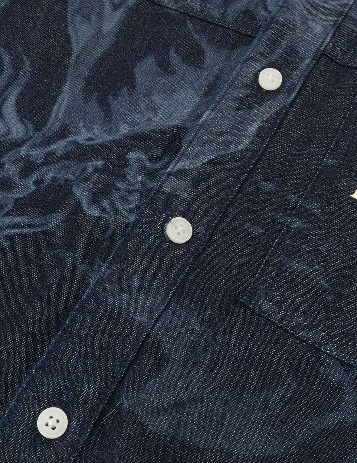Hakutaku Laser Printed Relax Fit Denim shirt