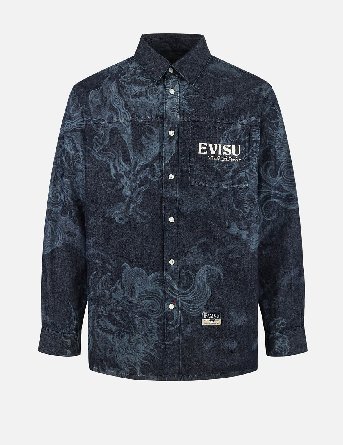 Hakutaku Laser Printed Relax Fit Denim shirt