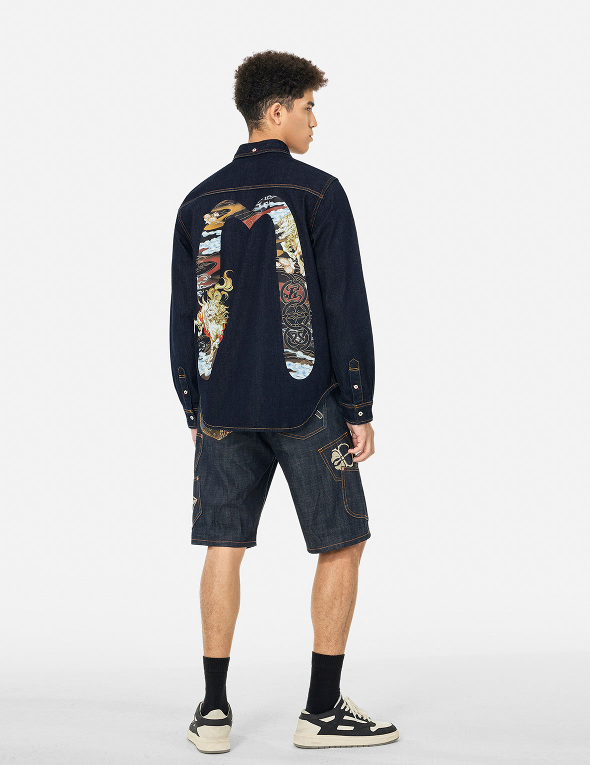 Hakutaku Daicock Printed Regular Fit Denim Shirt
