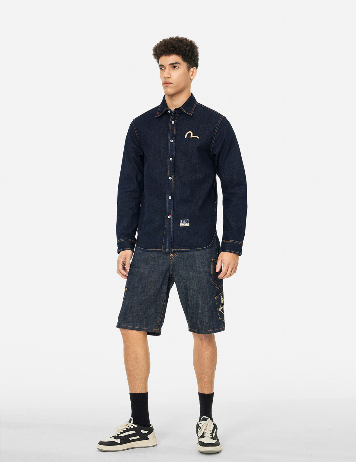 Hakutaku Daicock Printed Regular Fit Denim Shirt