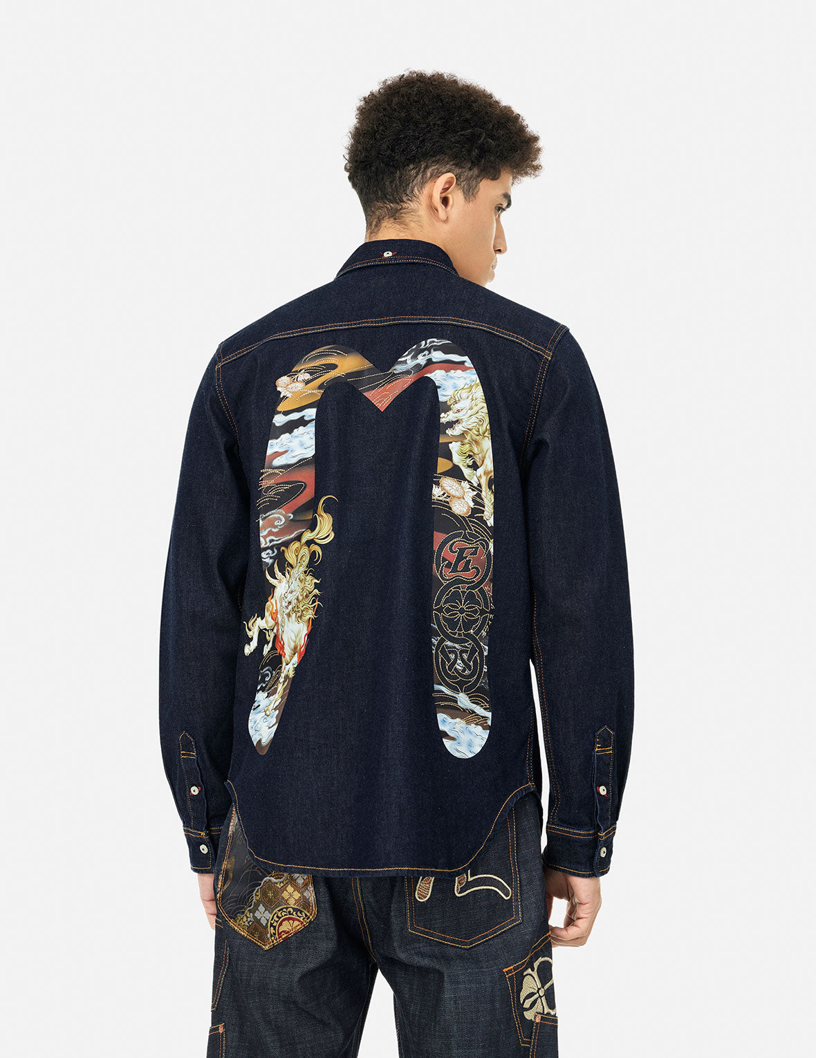 Hakutaku Daicock Printed Regular Fit Denim Shirt