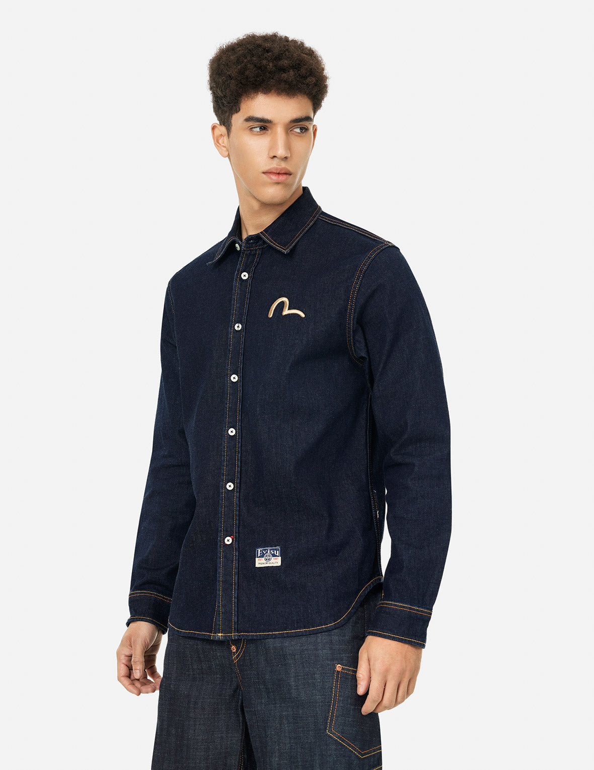 Hakutaku Daicock Printed Regular Fit Denim Shirt