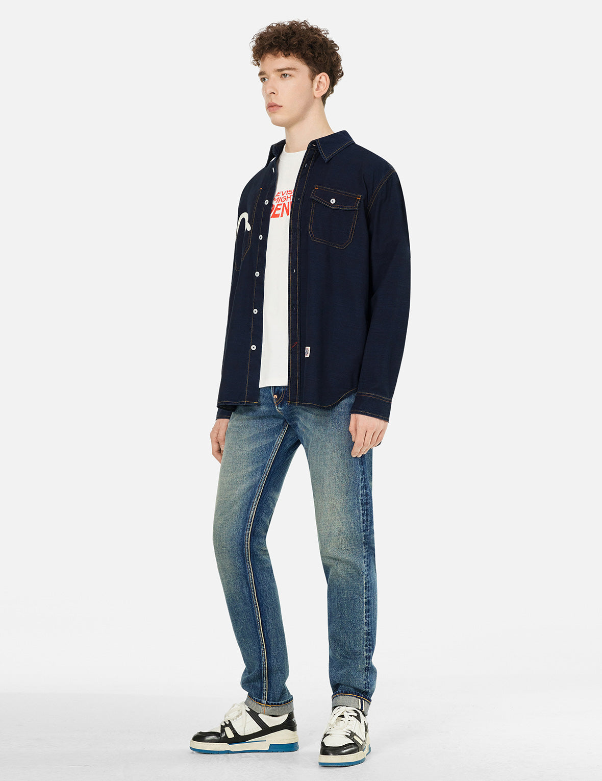 Seagull Print Regular Fit Denim Shirt