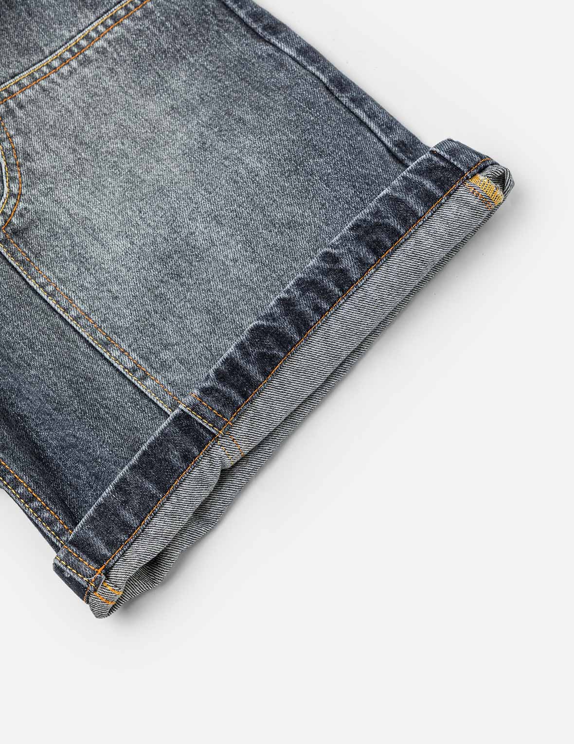 Seagull Print Pockets Oversized Worker Denim Shorts