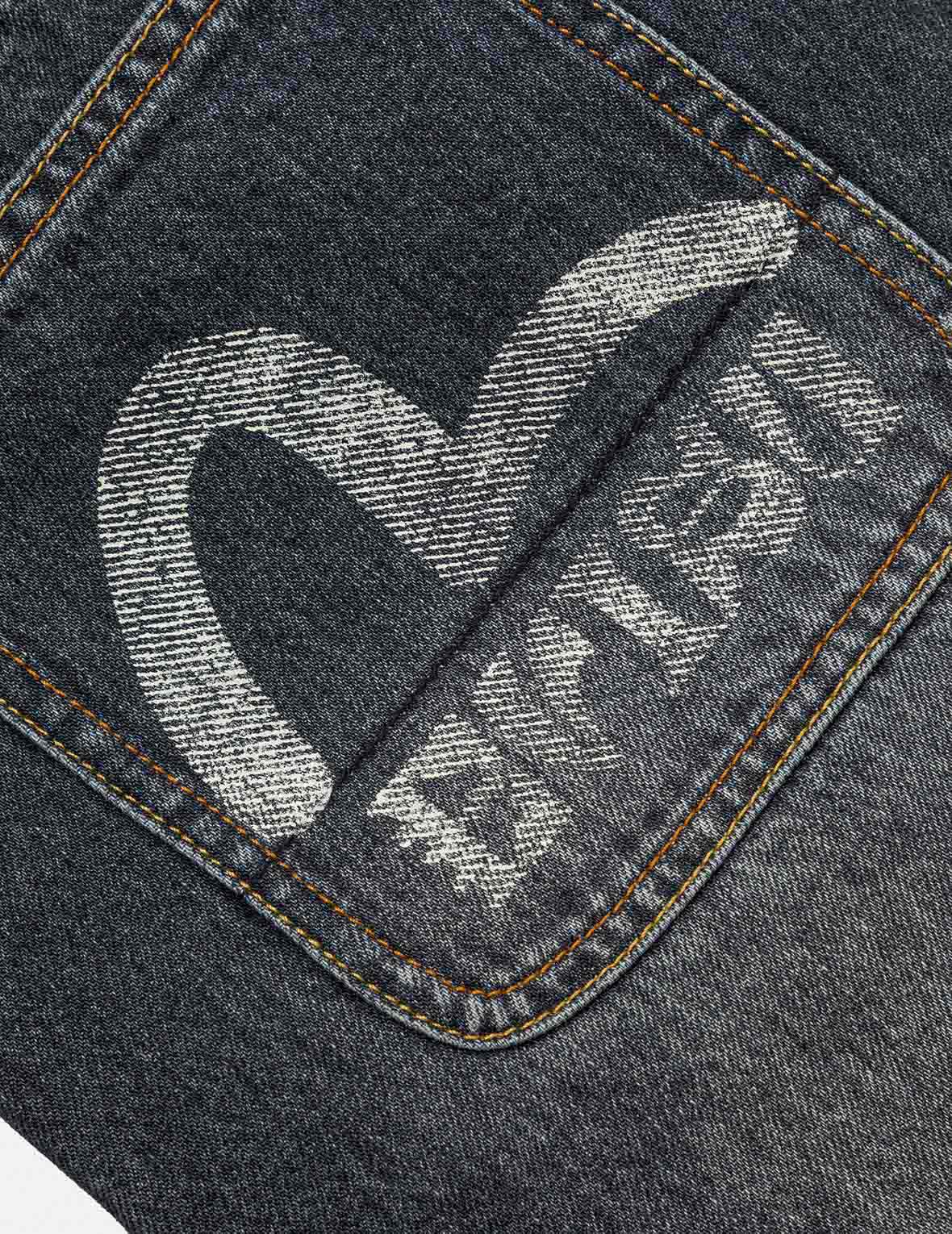 Seagull Print Pockets Oversized Worker Denim Shorts