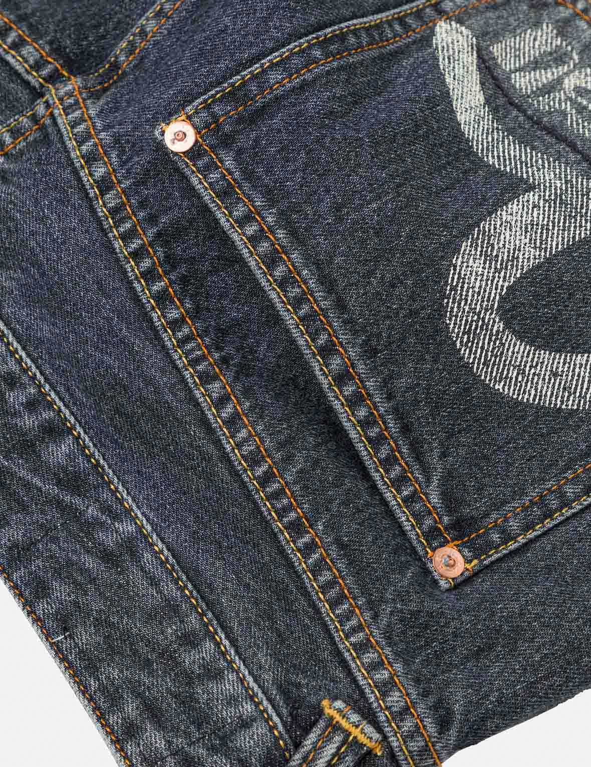 Seagull Print Pockets Oversized Worker Denim Shorts