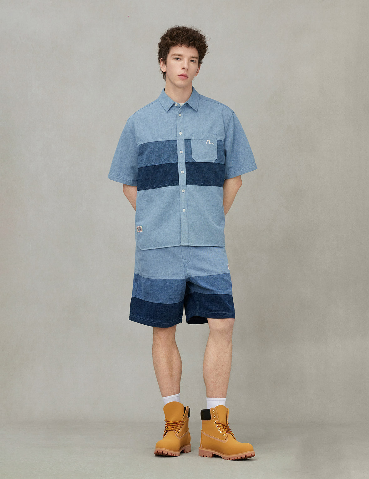 Panel Design Regular Fit Denim Shorts