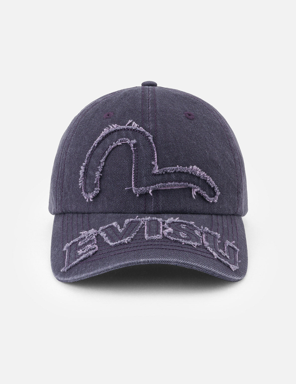 Distressed Seagull and Logo Embroidery Denim Cap