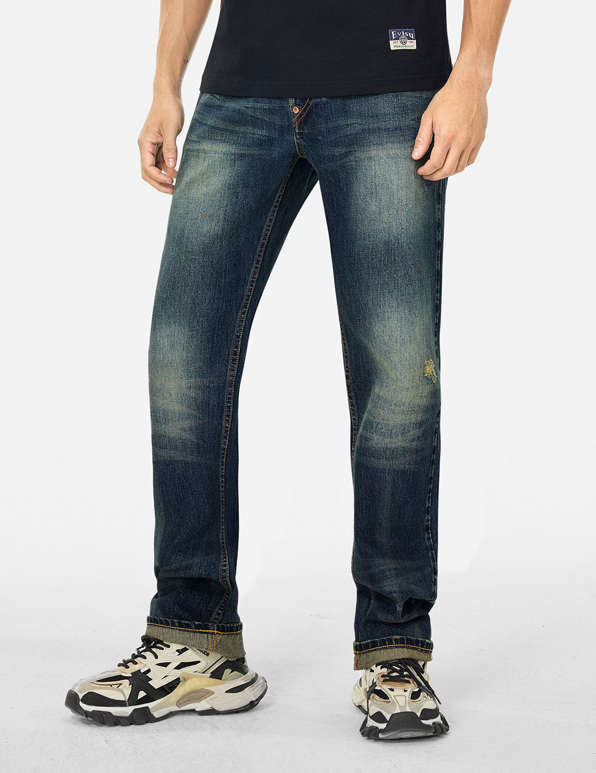 海鷗貼布刺繡水洗常規牛仔褲 #2000