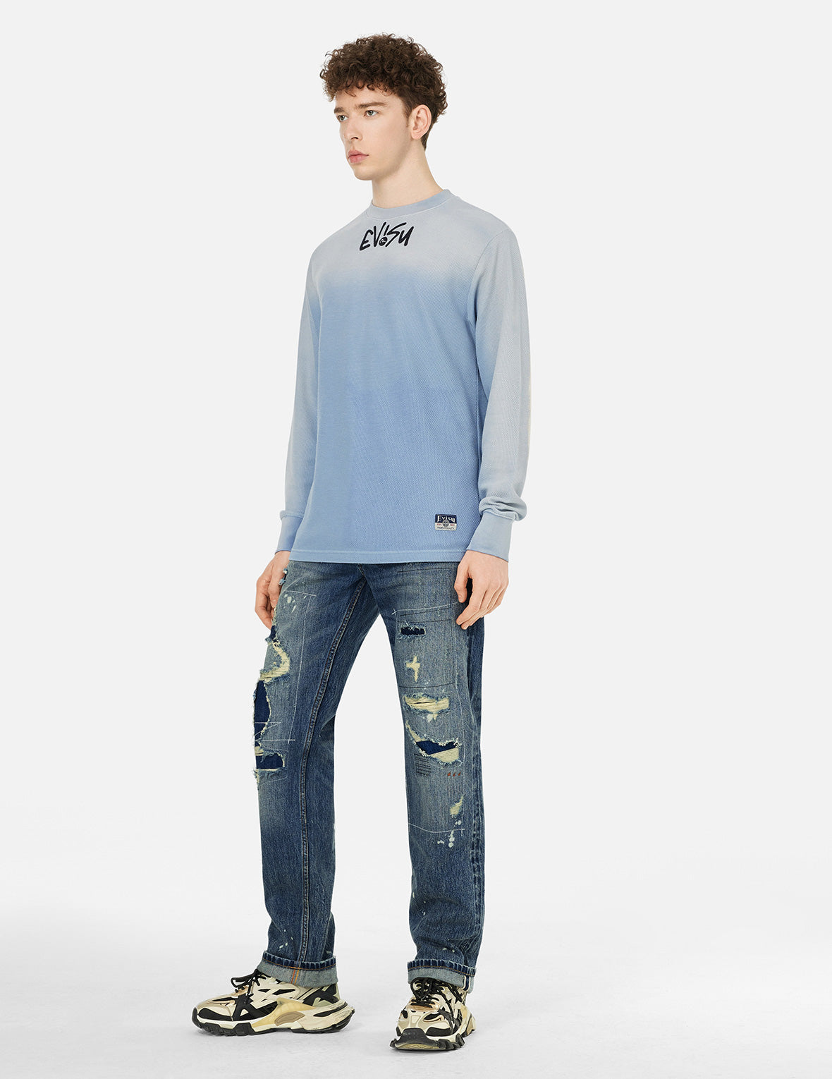 Deconstructed Inserted Seagull Embroidery Regular Fit Jeans #2000