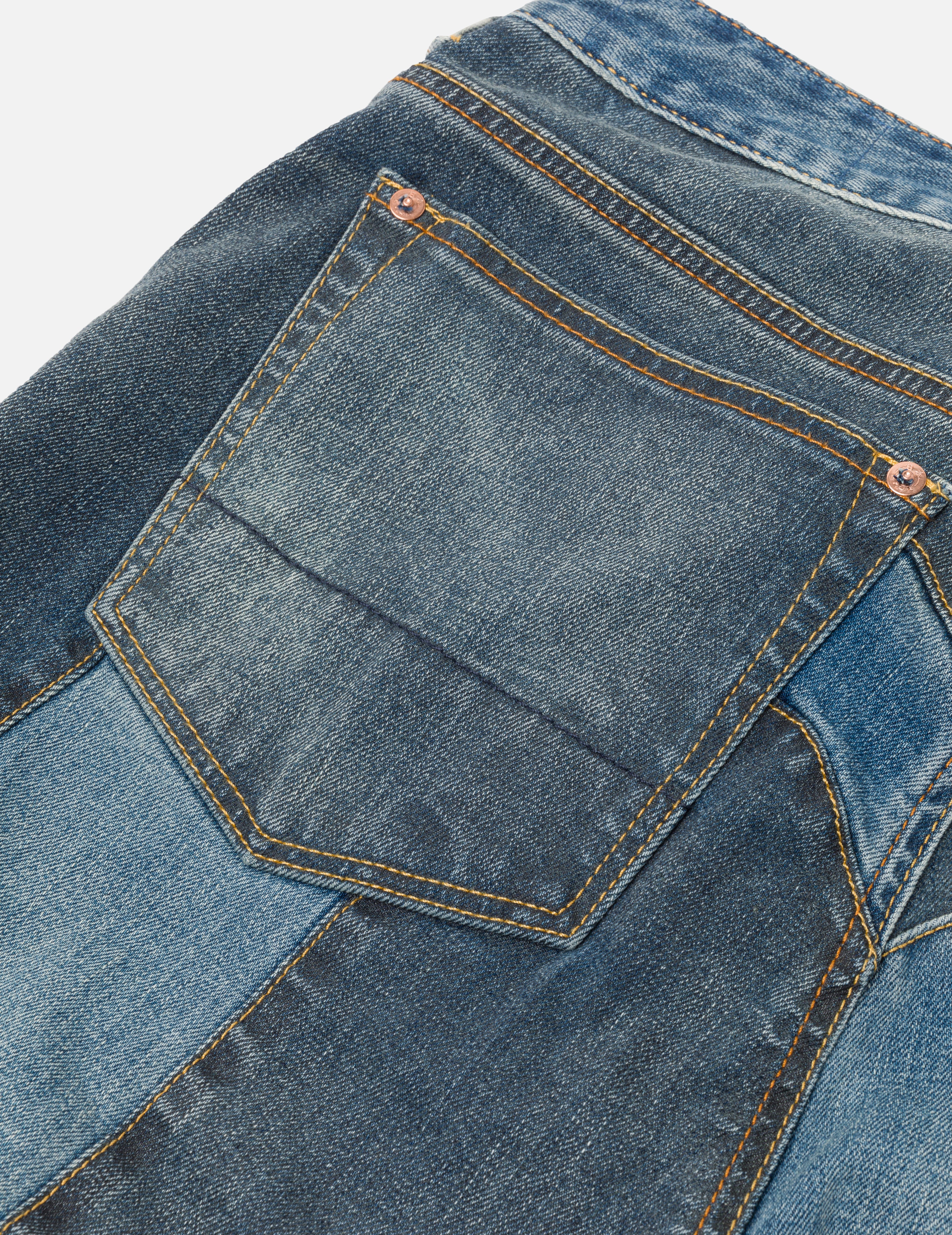 雙色大M嵌條常規牛仔褲 #2000